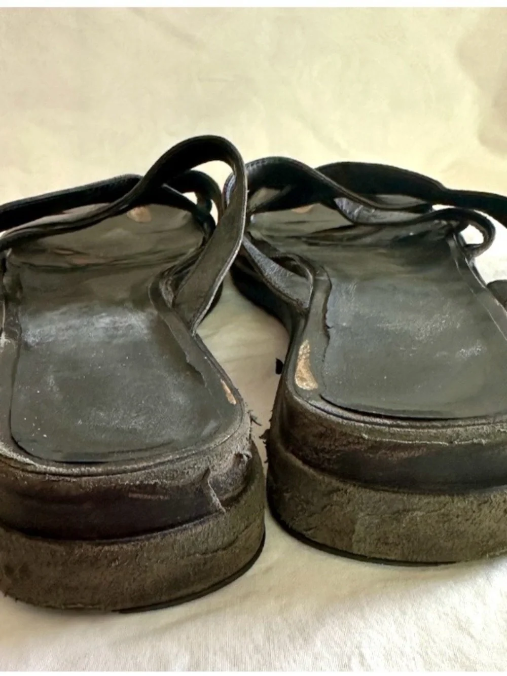 VINTAGE 1990s CHANEL DEBOSSED LOGO PLATFORM SANDALS CROSSOVER STRAPS BLACK 38